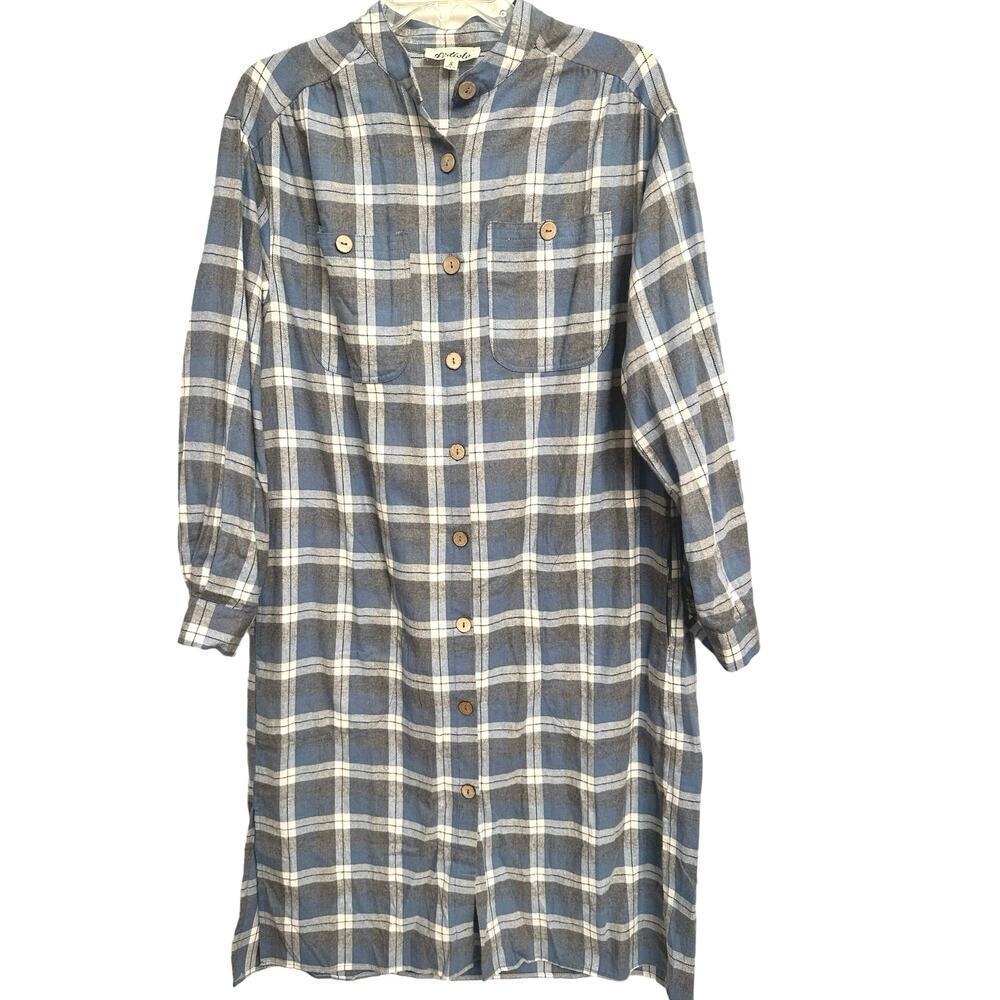 Listicle Blue and White Plaid Button-Front Mini Dress